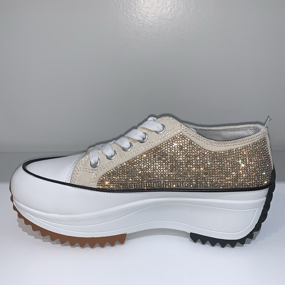 Rihineston Low Top Canvas Sneakers witEmbellishments and Platform Sole for Women - Picture 8 of 13